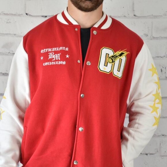 BoohooMAN Plus Cotton Jersey Bomber Varsity Jacket with Patches - Picture 3 of 4